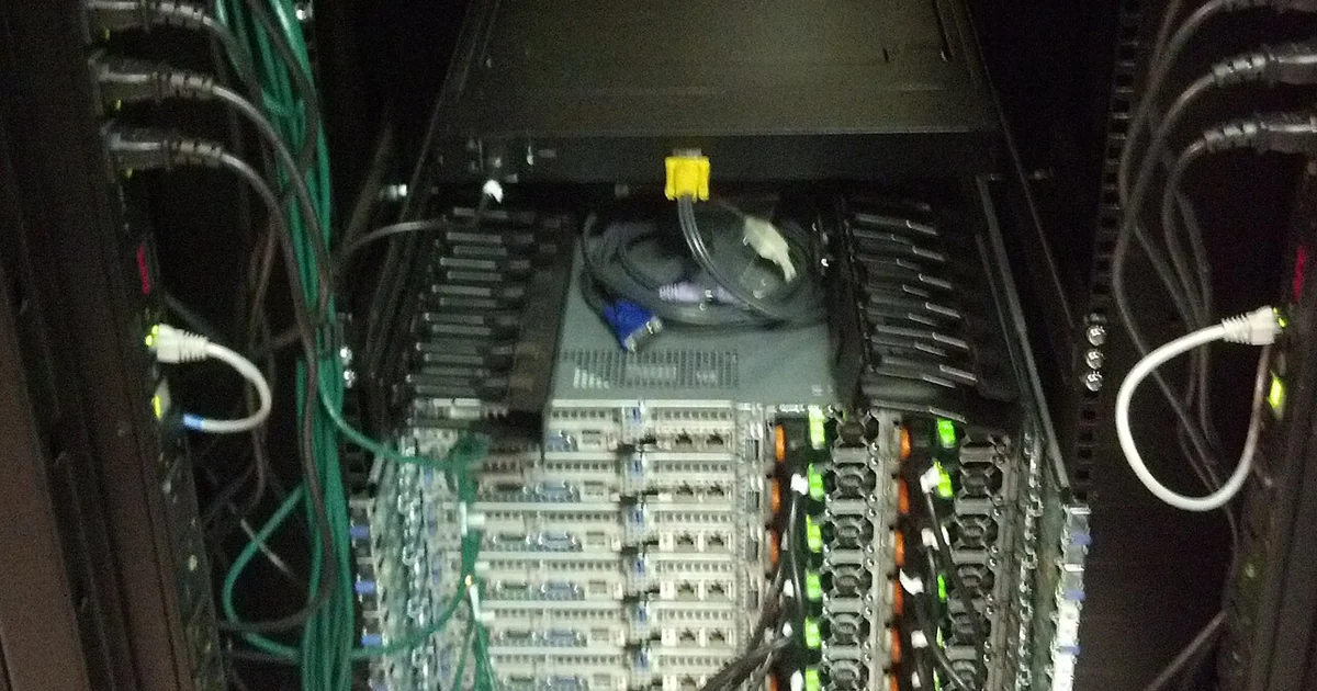 racks in Wikimedia's ULSFO caching center in San Francisco during setup on June 20th 2013