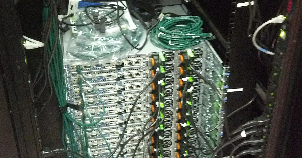 racks in Wikimedia's ULSFO caching center in San Francisco during setup on June 20th 2013